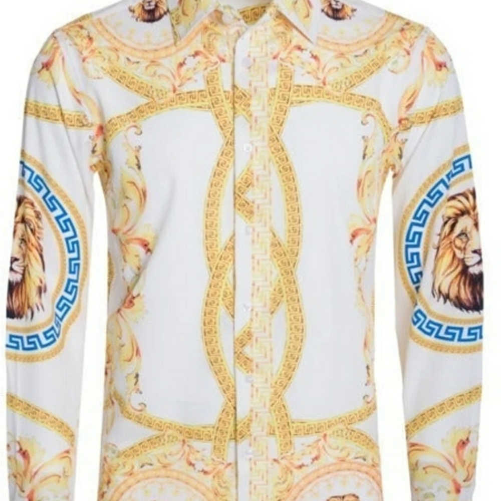 Lion White/Gold Chain Men Shirt